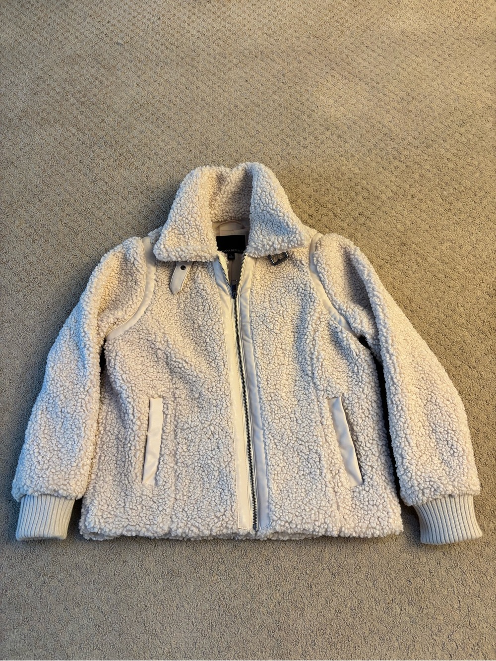 BANANA REPUBLIC Women's Sherpa Teddy Bomber Jacket Size S Cream Beige Zip Coat
